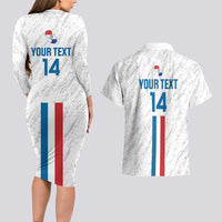 Custom Paraguay Football Couples Matching Long Sleeve Bodycon Dress and Hawaiian Shirt Vamos Albirroja