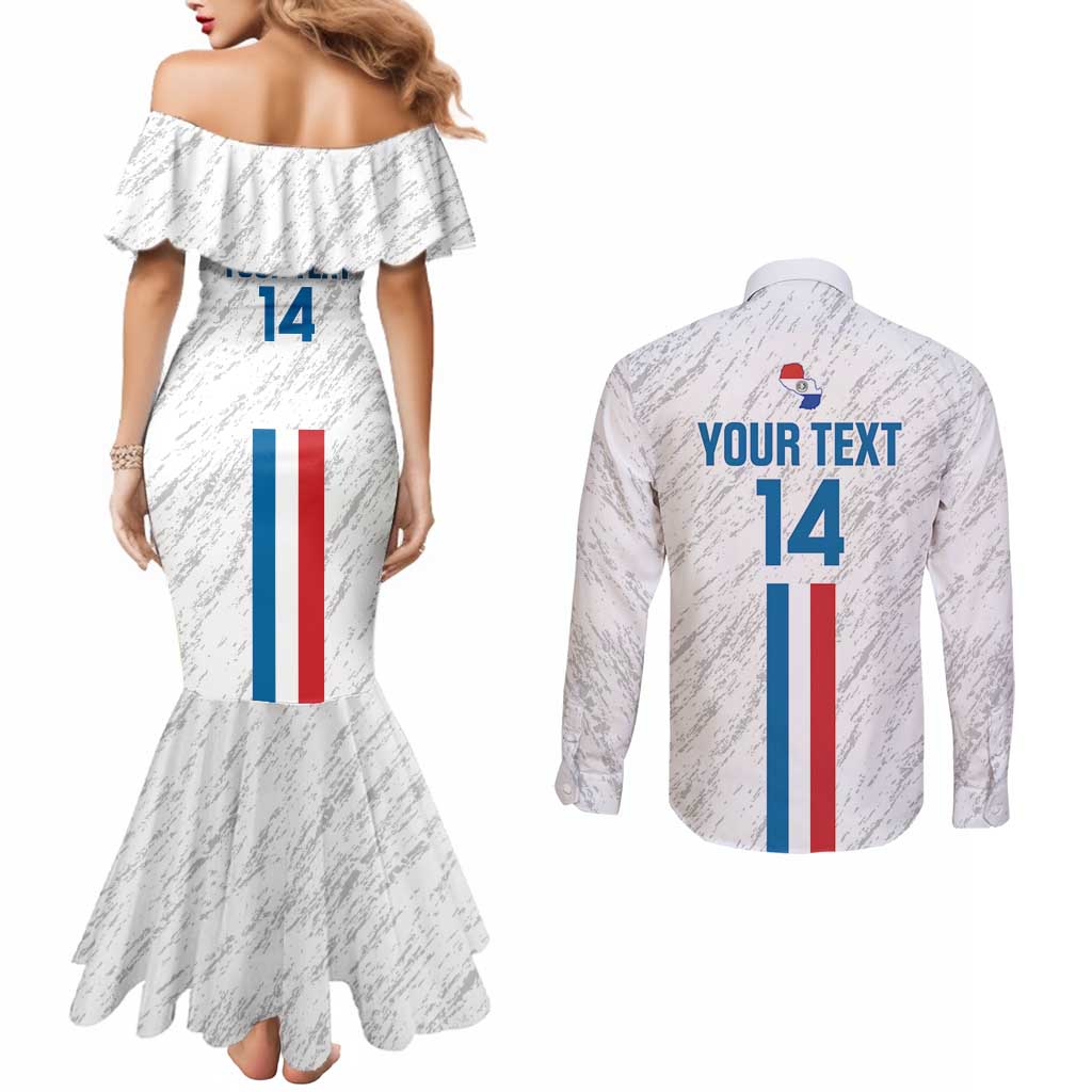 Custom Paraguay Football Couples Matching Mermaid Dress and Long Sleeve Button Shirt Vamos Albirroja