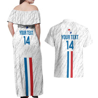 Custom Paraguay Football Couples Matching Off Shoulder Maxi Dress and Hawaiian Shirt Vamos Albirroja