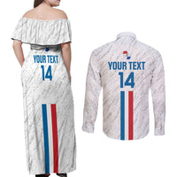 Custom Paraguay Football Couples Matching Off Shoulder Maxi Dress and Long Sleeve Button Shirt Vamos Albirroja