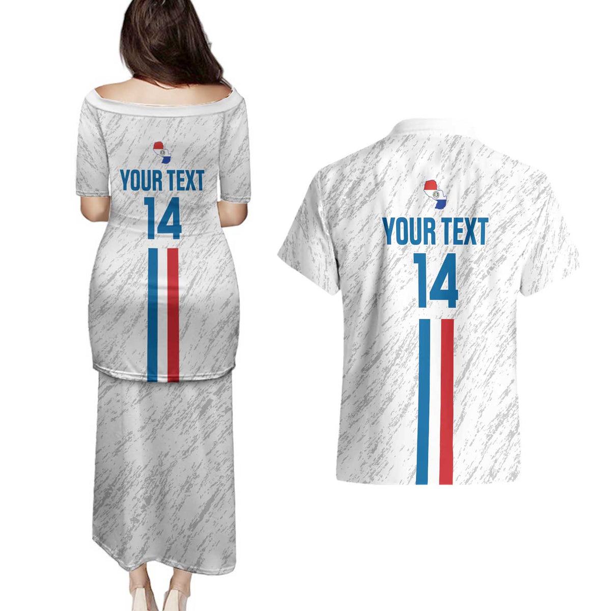 Custom Paraguay Football Couples Matching Puletasi and Hawaiian Shirt Vamos Albirroja