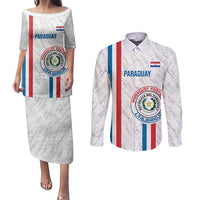 Custom Paraguay Football Couples Matching Puletasi and Long Sleeve Button Shirt Vamos Albirroja