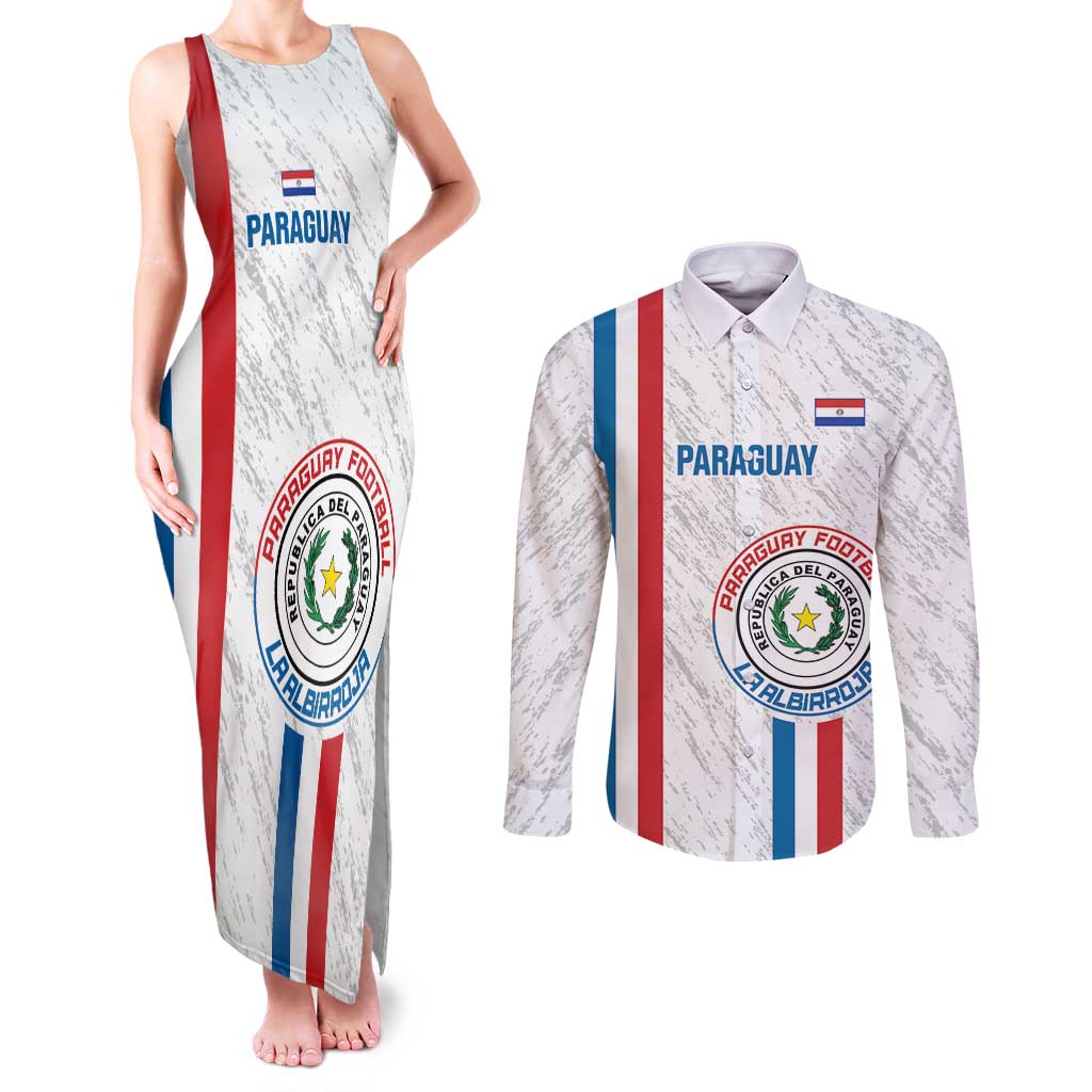 Custom Paraguay Football Couples Matching Tank Maxi Dress and Long Sleeve Button Shirt Vamos Albirroja