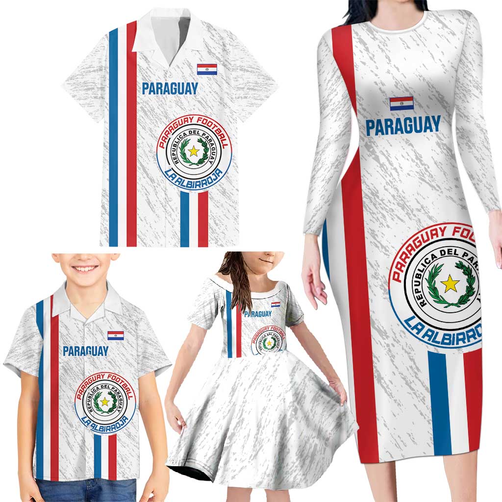 Custom Paraguay Football Family Matching Long Sleeve Bodycon Dress and Hawaiian Shirt Vamos Albirroja