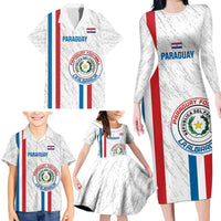 Custom Paraguay Football Family Matching Long Sleeve Bodycon Dress and Hawaiian Shirt Vamos Albirroja