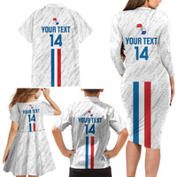 Custom Paraguay Football Family Matching Long Sleeve Bodycon Dress and Hawaiian Shirt Vamos Albirroja