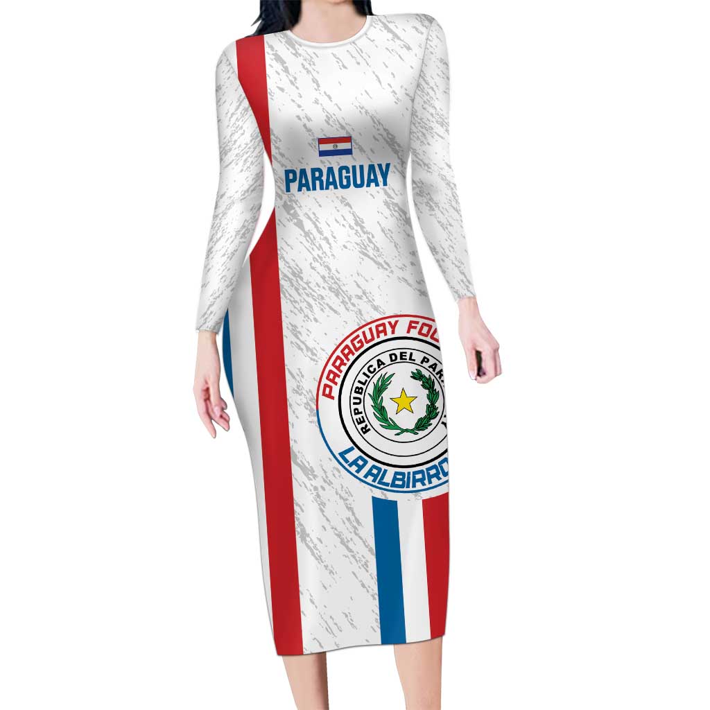 Custom Paraguay Football Family Matching Long Sleeve Bodycon Dress and Hawaiian Shirt Vamos Albirroja