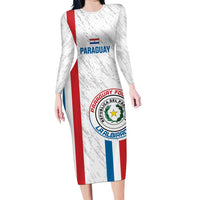 Custom Paraguay Football Family Matching Long Sleeve Bodycon Dress and Hawaiian Shirt Vamos Albirroja