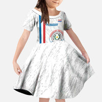 Custom Paraguay Football Family Matching Off The Shoulder Long Sleeve Dress and Hawaiian Shirt Vamos Albirroja