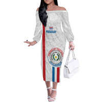 Custom Paraguay Football Family Matching Off The Shoulder Long Sleeve Dress and Hawaiian Shirt Vamos Albirroja