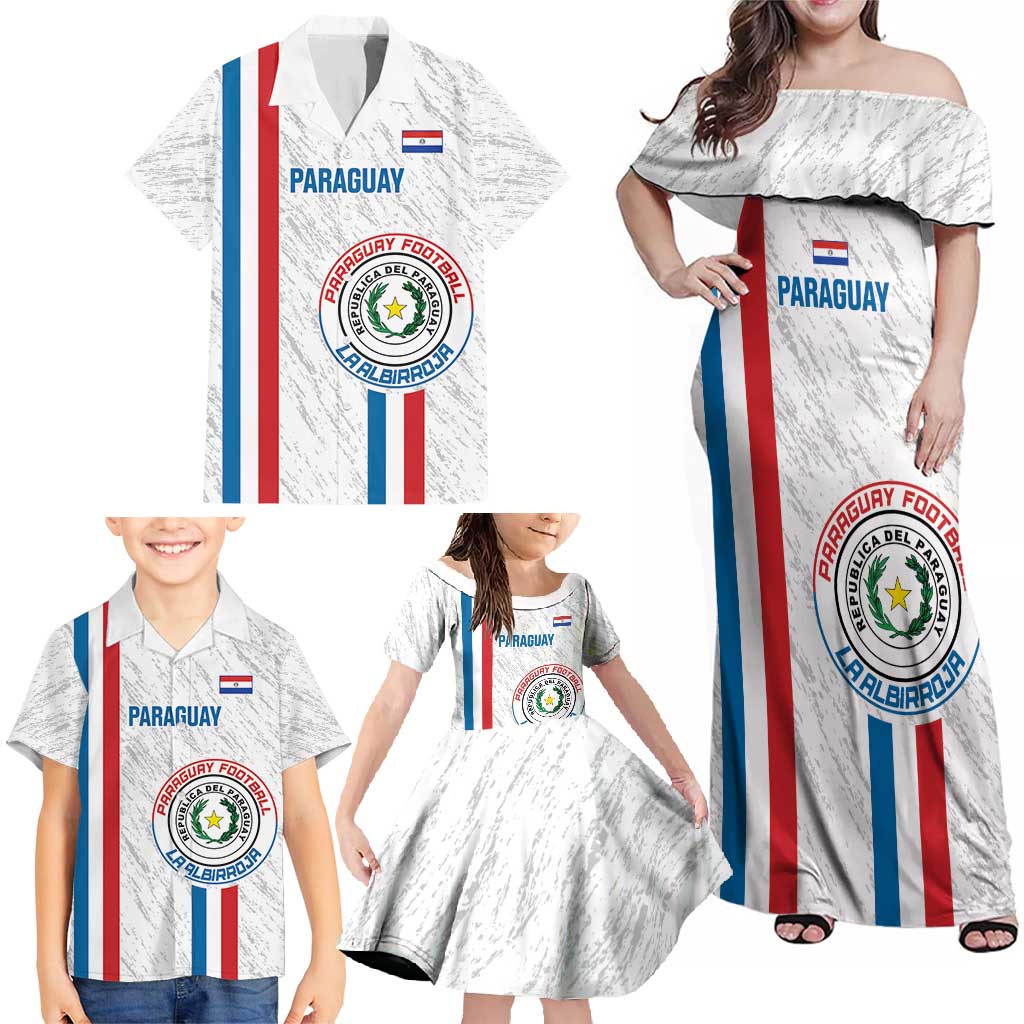 Custom Paraguay Football Family Matching Off Shoulder Maxi Dress and Hawaiian Shirt Vamos Albirroja