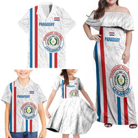 Custom Paraguay Football Family Matching Off Shoulder Maxi Dress and Hawaiian Shirt Vamos Albirroja