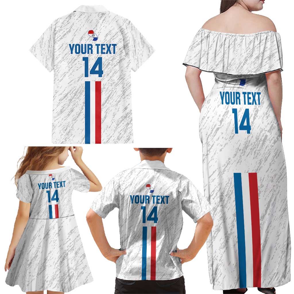 Custom Paraguay Football Family Matching Off Shoulder Maxi Dress and Hawaiian Shirt Vamos Albirroja