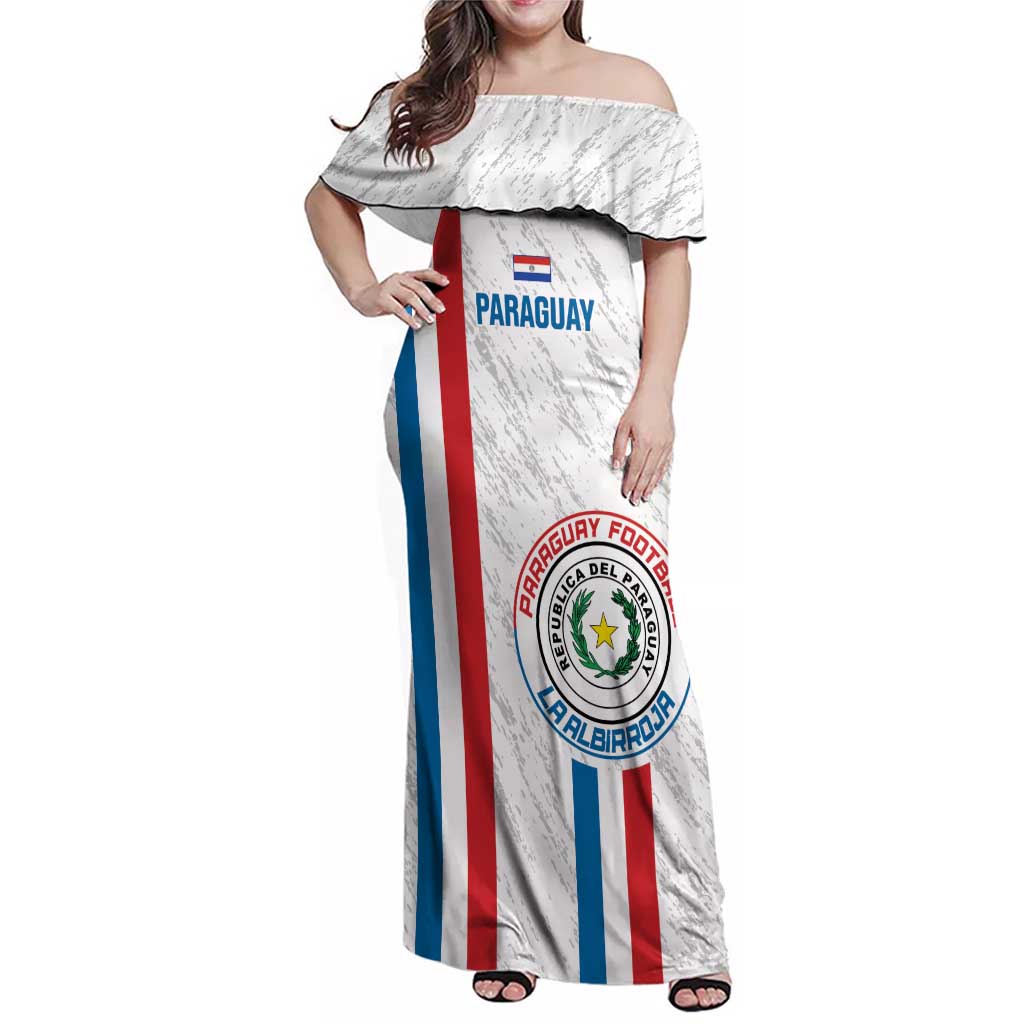 Custom Paraguay Football Family Matching Off Shoulder Maxi Dress and Hawaiian Shirt Vamos Albirroja