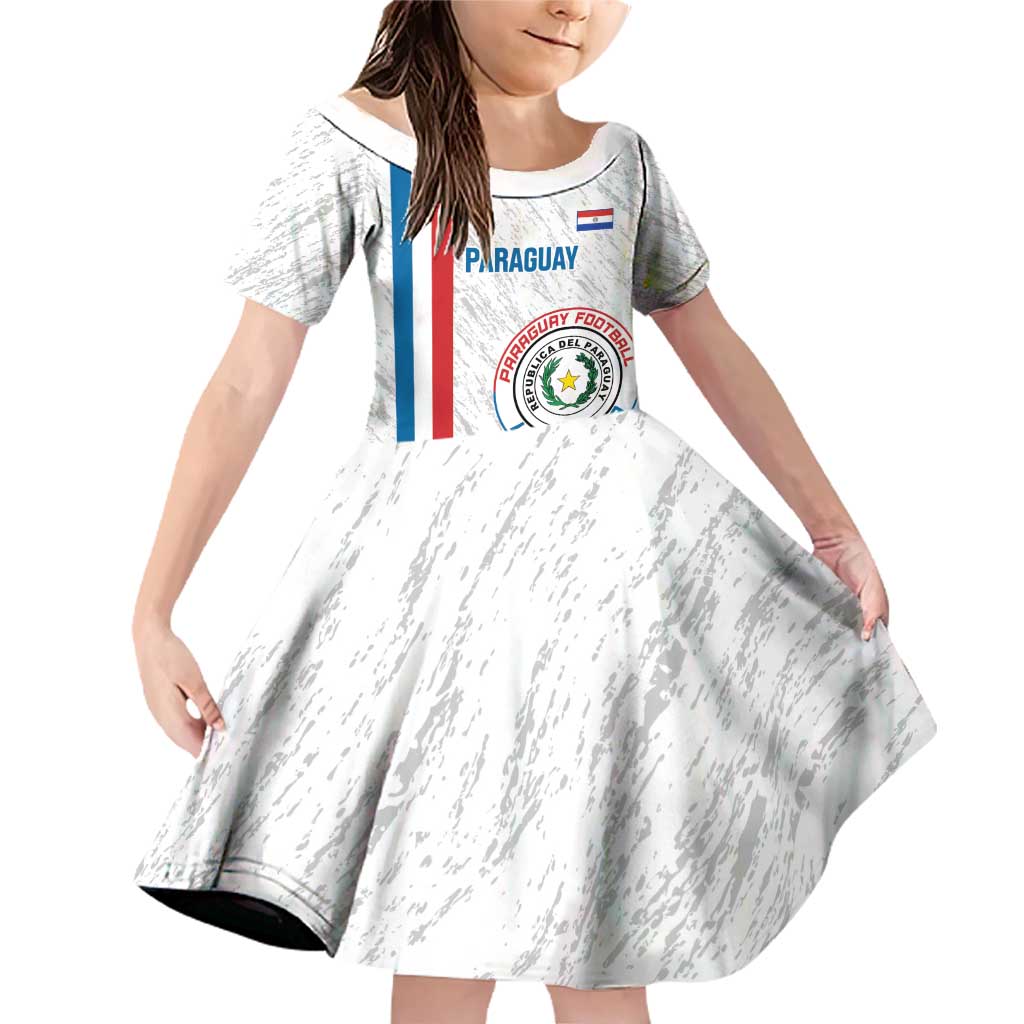 Custom Paraguay Football Family Matching Off Shoulder Short Dress and Hawaiian Shirt Vamos Albirroja