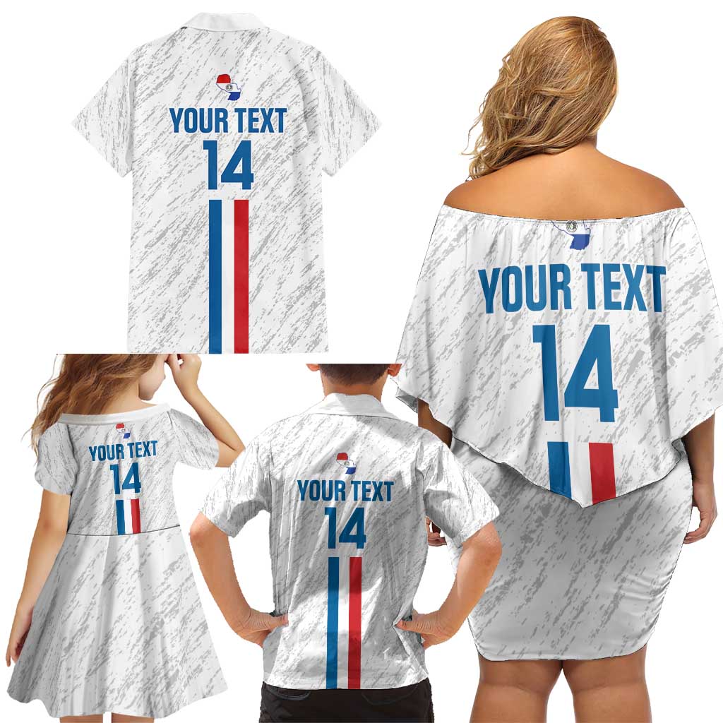 Custom Paraguay Football Family Matching Off Shoulder Short Dress and Hawaiian Shirt Vamos Albirroja