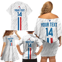 Custom Paraguay Football Family Matching Off Shoulder Short Dress and Hawaiian Shirt Vamos Albirroja