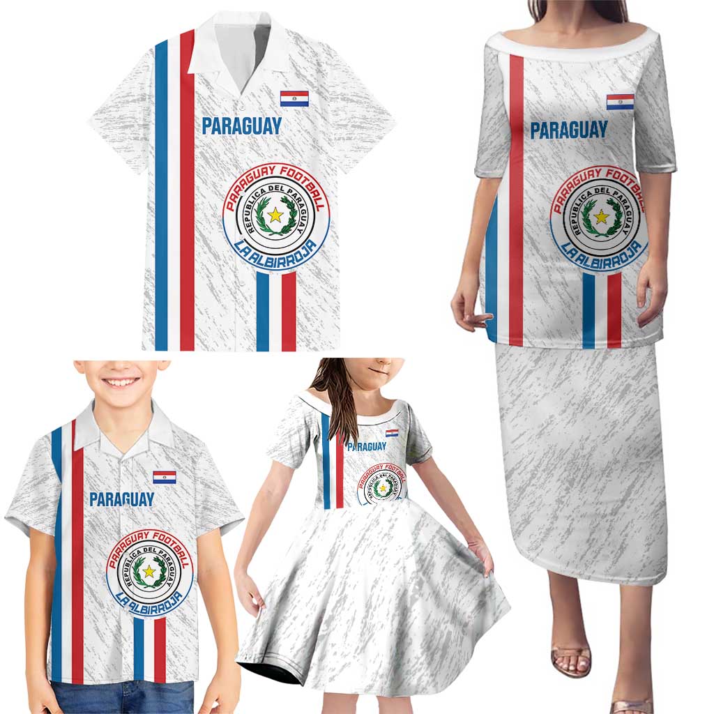 Custom Paraguay Football Family Matching Puletasi and Hawaiian Shirt Vamos Albirroja