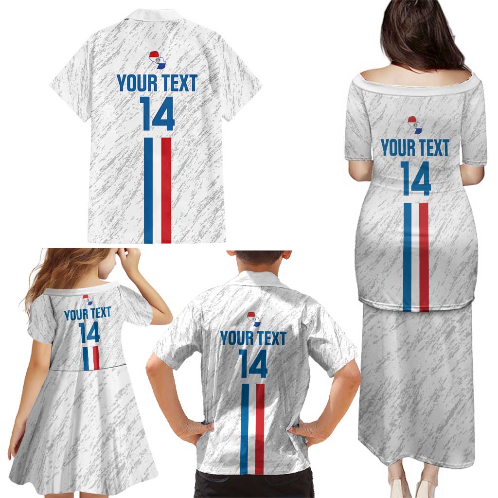 Custom Paraguay Football Family Matching Puletasi and Hawaiian Shirt Vamos Albirroja