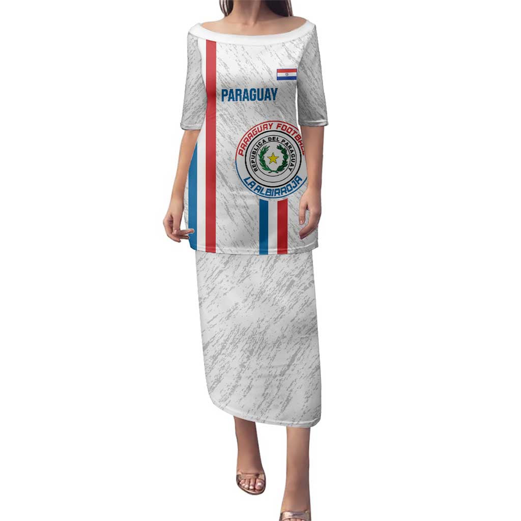 Custom Paraguay Football Family Matching Puletasi and Hawaiian Shirt Vamos Albirroja