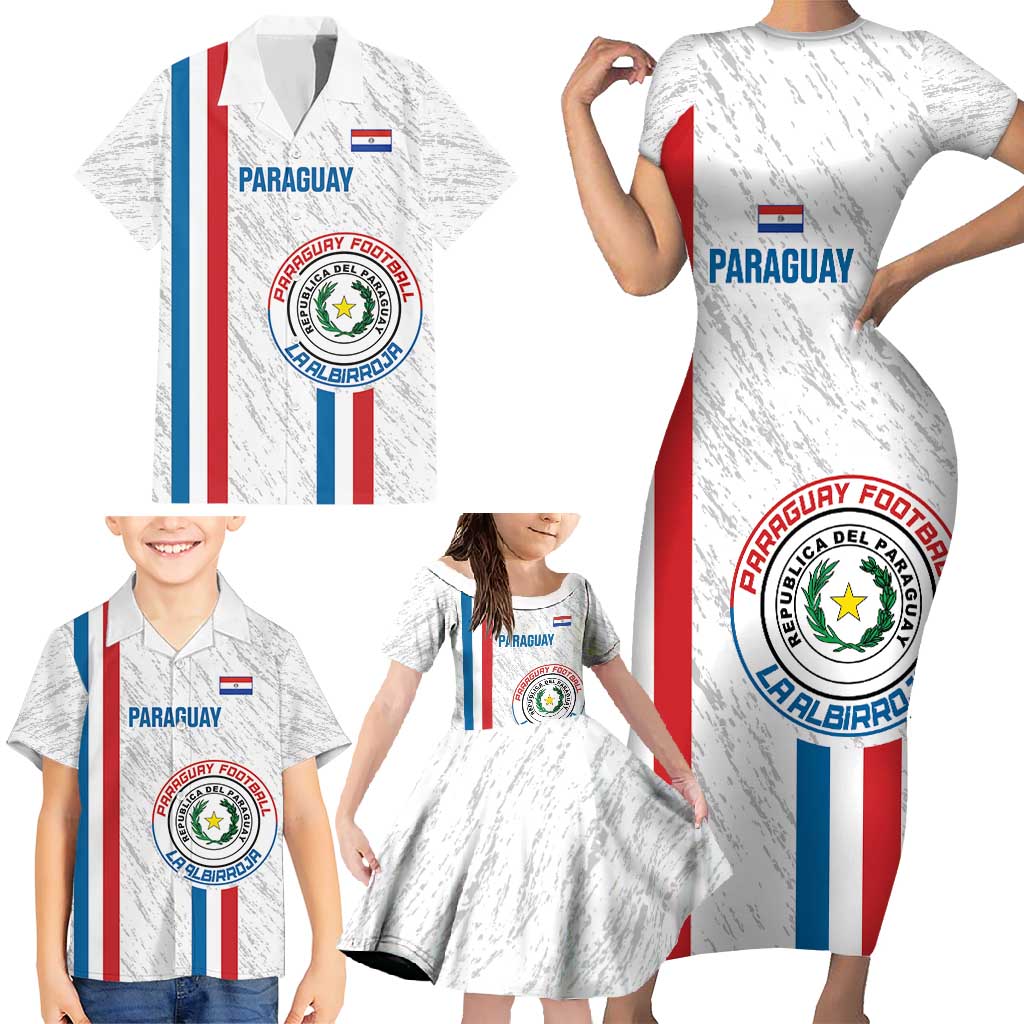Custom Paraguay Football Family Matching Short Sleeve Bodycon Dress and Hawaiian Shirt Vamos Albirroja