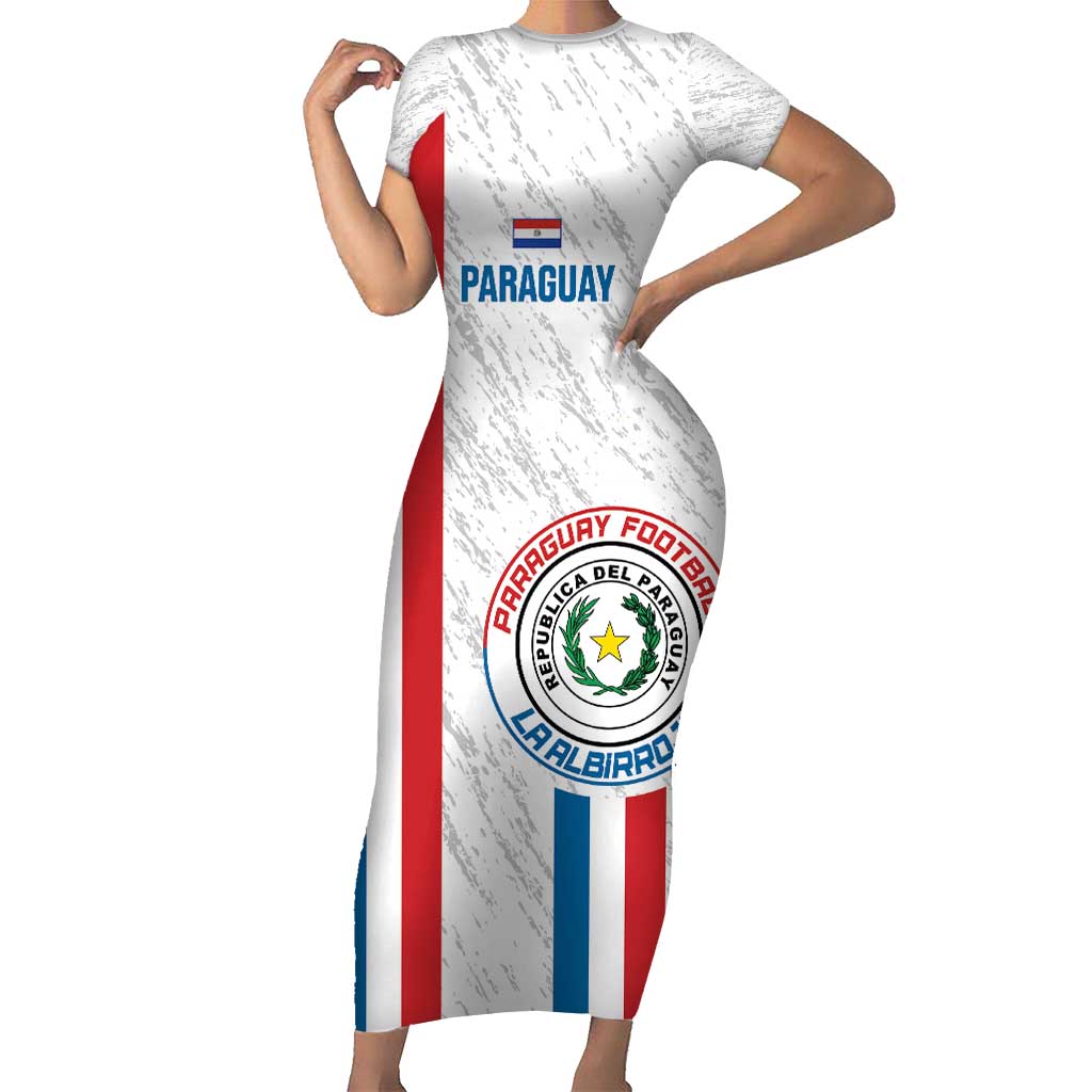 Custom Paraguay Football Family Matching Short Sleeve Bodycon Dress and Hawaiian Shirt Vamos Albirroja