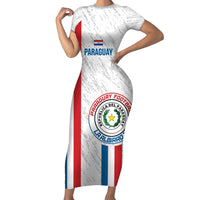Custom Paraguay Football Family Matching Short Sleeve Bodycon Dress and Hawaiian Shirt Vamos Albirroja