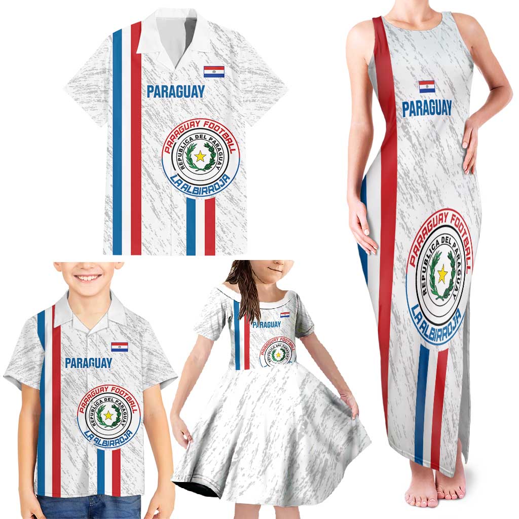 Custom Paraguay Football Family Matching Tank Maxi Dress and Hawaiian Shirt Vamos Albirroja