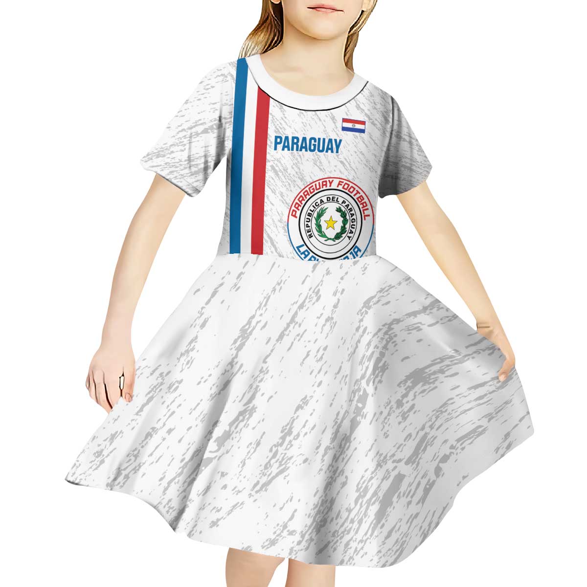 Custom Paraguay Football Kid Short Sleeve Dress Vamos Albirroja