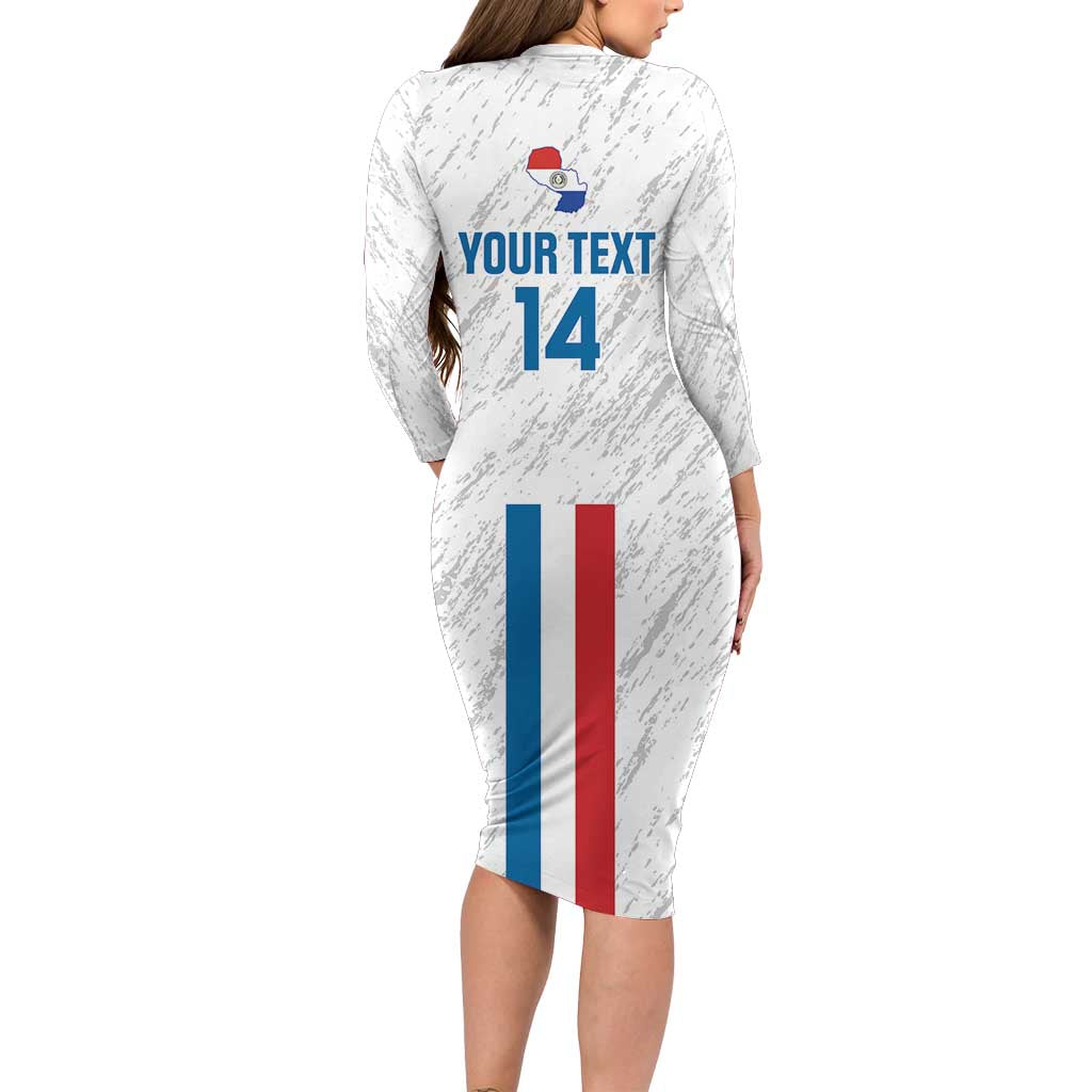 Custom Paraguay Football Long Sleeve Bodycon Dress Vamos Albirroja