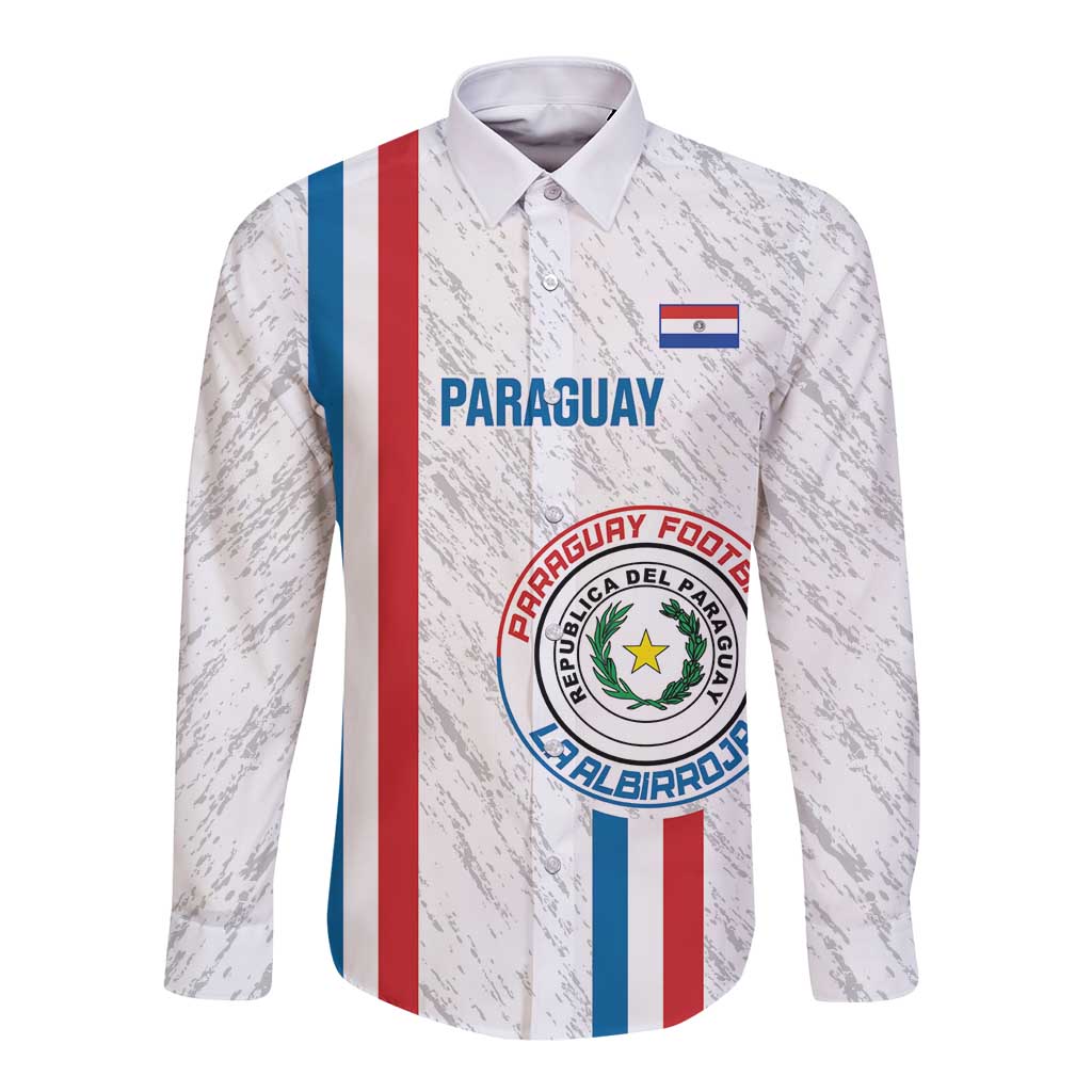 Custom Paraguay Football Long Sleeve Button Shirt Vamos Albirroja