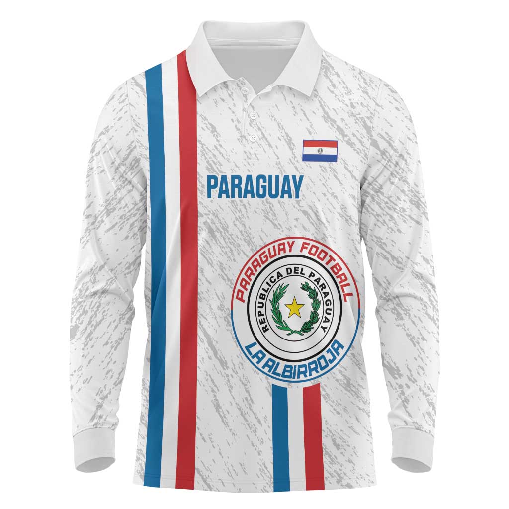 Custom Paraguay Football Long Sleeve Polo Shirt Vamos Albirroja