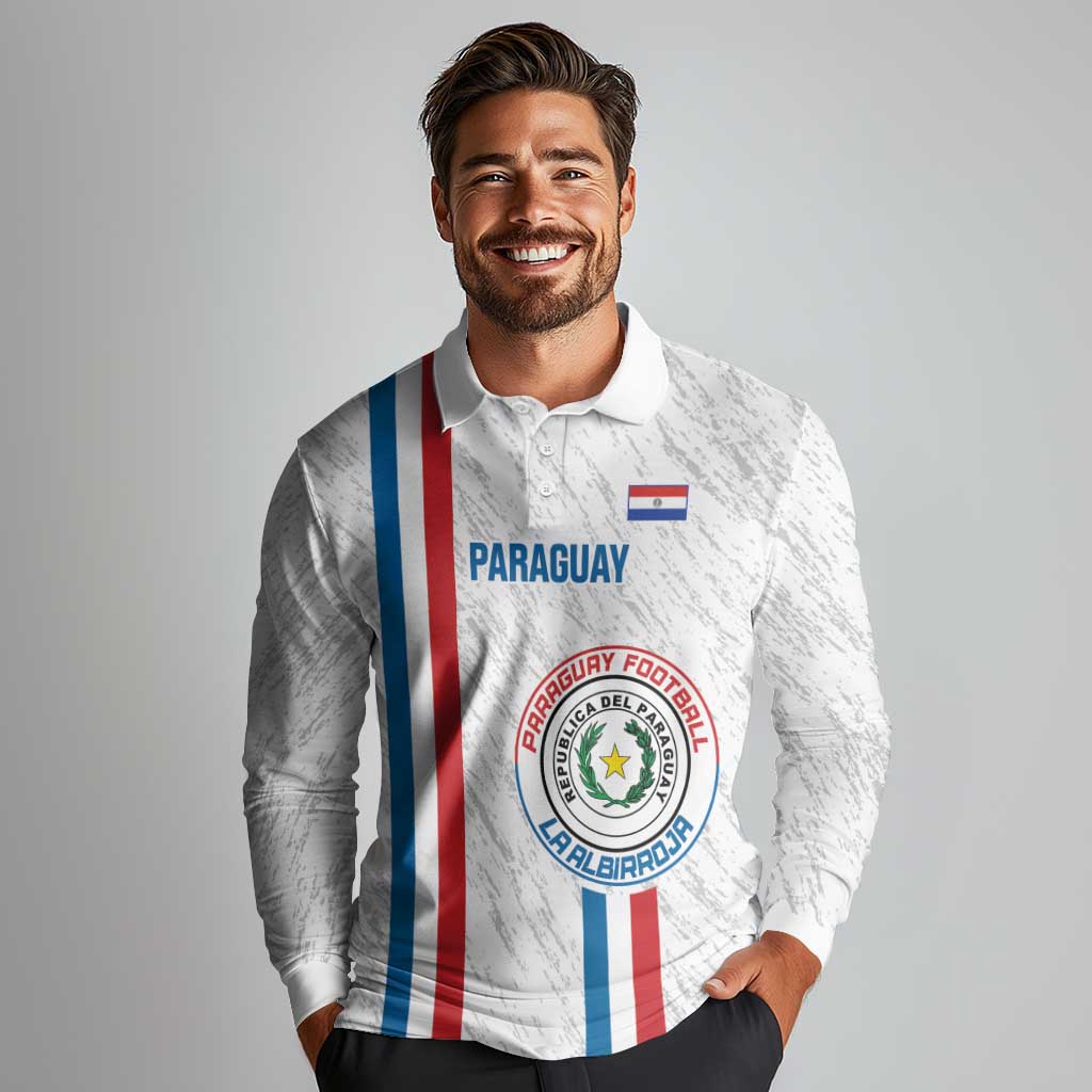 Custom Paraguay Football Long Sleeve Polo Shirt Vamos Albirroja