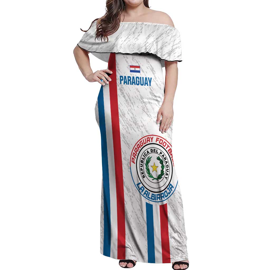 Custom Paraguay Football Off Shoulder Maxi Dress Vamos Albirroja