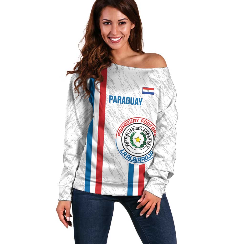 Custom Paraguay Football Off Shoulder Sweater Vamos Albirroja