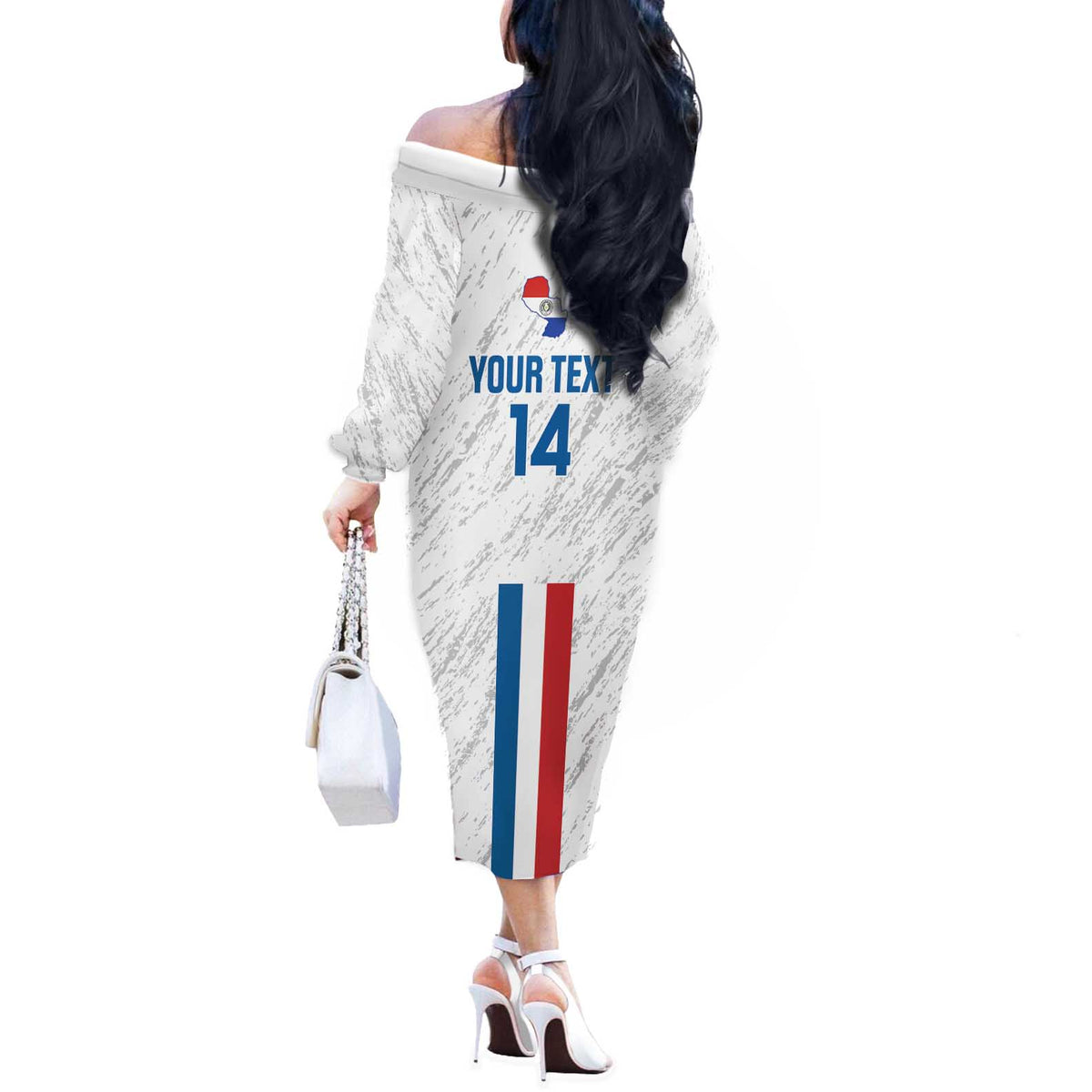 Custom Paraguay Football Off The Shoulder Long Sleeve Dress Vamos Albirroja