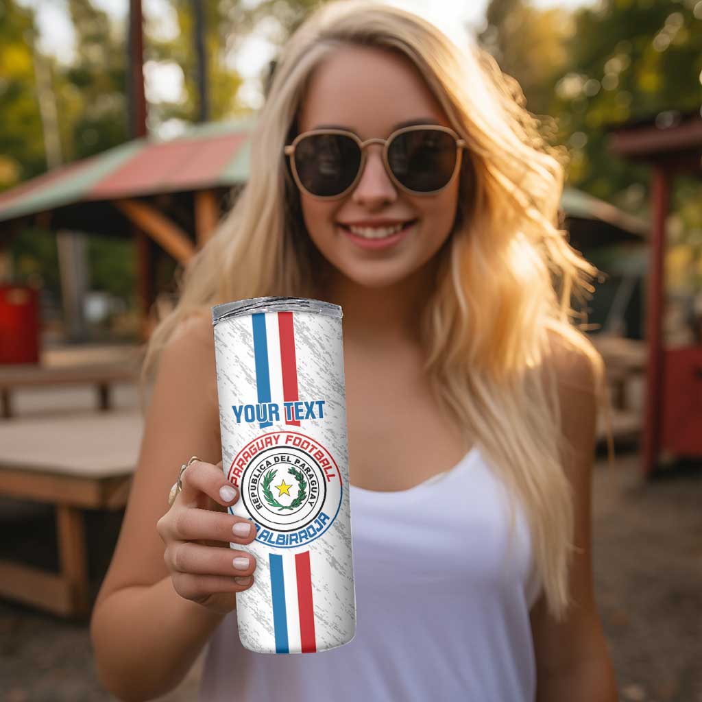 Custom Paraguay Football Skinny Tumbler Vamos Albirroja