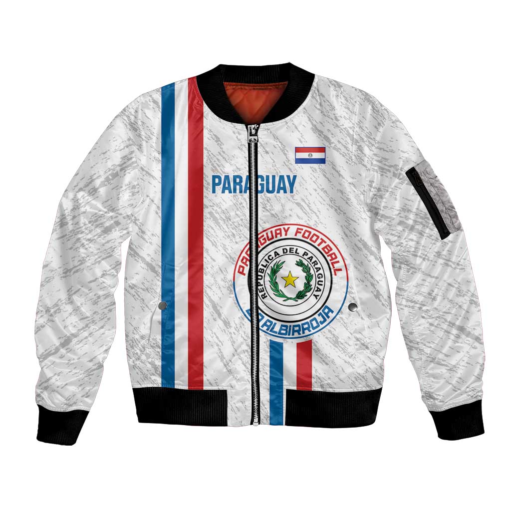 Custom Paraguay Football Sleeve Zip Bomber Jacket Vamos Albirroja