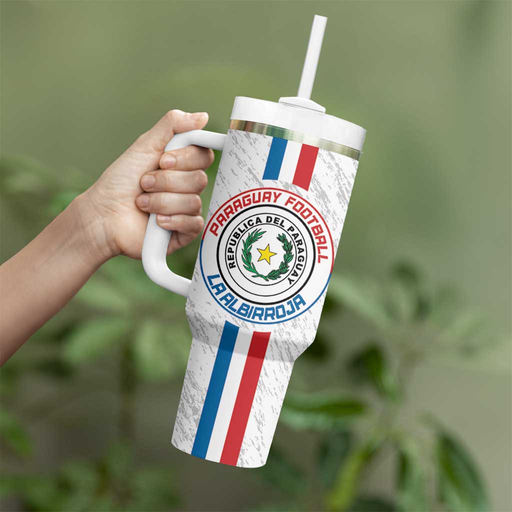 Custom Paraguay Football Tumbler With Handle Vamos Albirroja