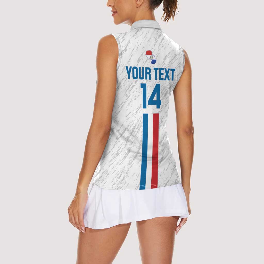 Custom Paraguay Football Women Sleeveless Polo Shirt Vamos Albirroja
