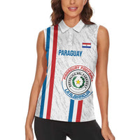 Custom Paraguay Football Women Sleeveless Polo Shirt Vamos Albirroja
