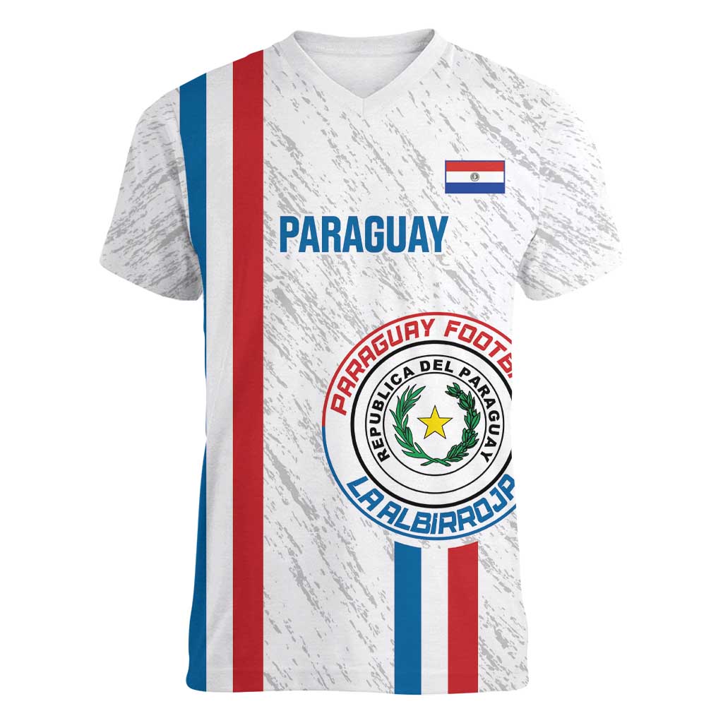 Custom Paraguay Football Women V-Neck T-Shirt Vamos Albirroja