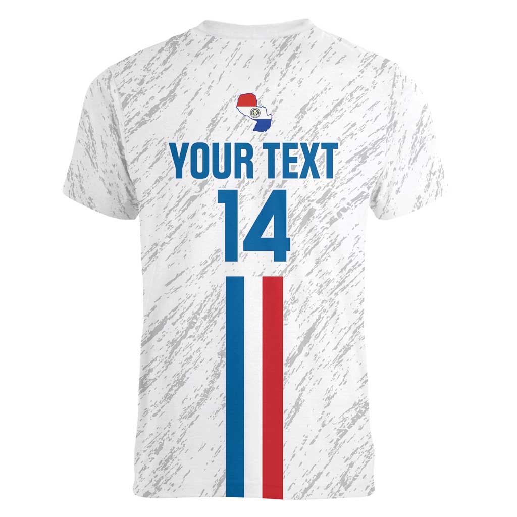 Custom Paraguay Football Women V-Neck T-Shirt Vamos Albirroja