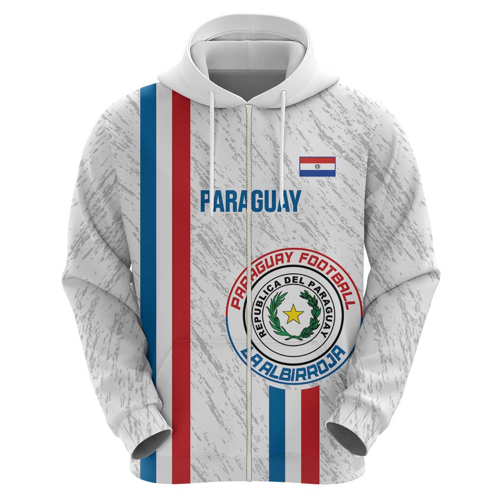 Custom Paraguay Football Zip Hoodie Vamos Albirroja