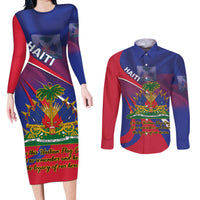Personalised Haiti Flag Day Couples Matching Long Sleeve Bodycon Dress and Long Sleeve Button Shirt Lest Us Remember Our Heroes - Wonder Print Shop