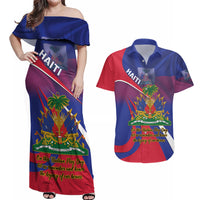 Personalised Haiti Flag Day Couples Matching Off Shoulder Maxi Dress and Hawaiian Shirt Lest Us Remember Our Heroes - Wonder Print Shop