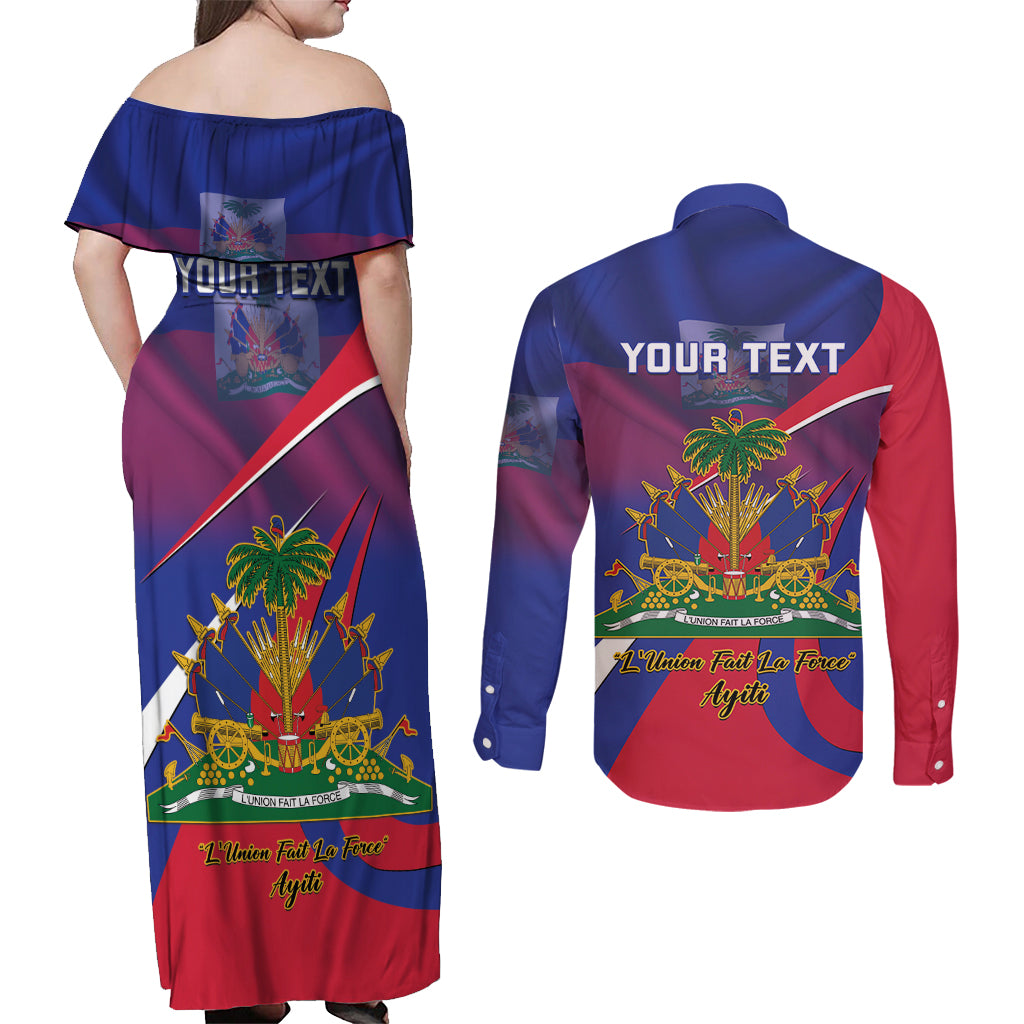 Personalised Haiti Flag Day Couples Matching Off Shoulder Maxi Dress and Long Sleeve Button Shirt Lest Us Remember Our Heroes - Wonder Print Shop