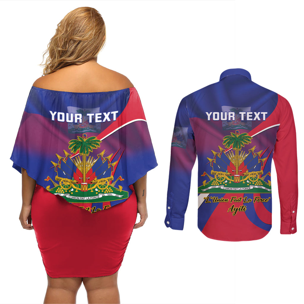 Personalised Haiti Flag Day Couples Matching Off Shoulder Short Dress and Long Sleeve Button Shirt Lest Us Remember Our Heroes - Wonder Print Shop