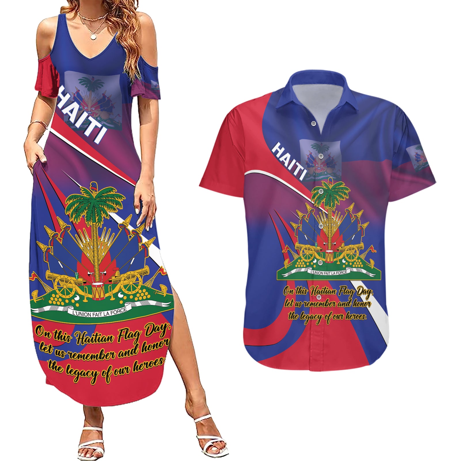Personalised Haiti Flag Day Couples Matching Summer Maxi Dress and Hawaiian Shirt Lest Us Remember Our Heroes
