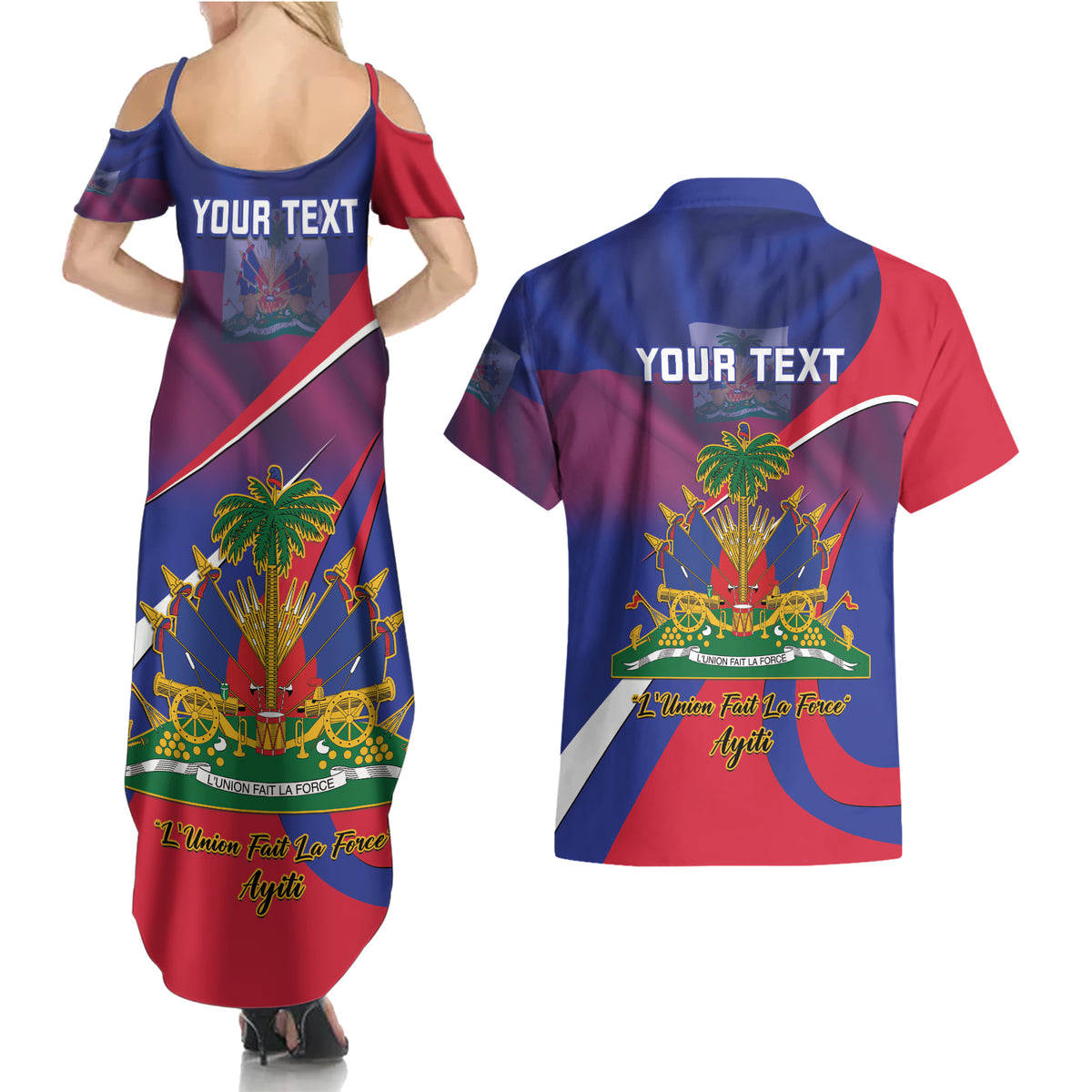 Personalised Haiti Flag Day Couples Matching Summer Maxi Dress and Hawaiian Shirt Lest Us Remember Our Heroes - Wonder Print Shop